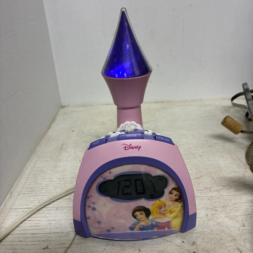Disney Princess Alarm Clock Radio Star Light Castle Pink Everything WORKS Read